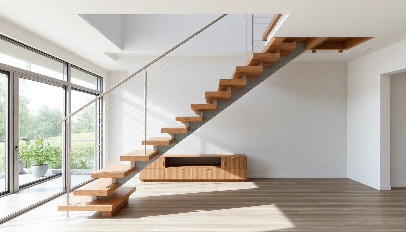Floating Stairs With Cable Railing – Residential