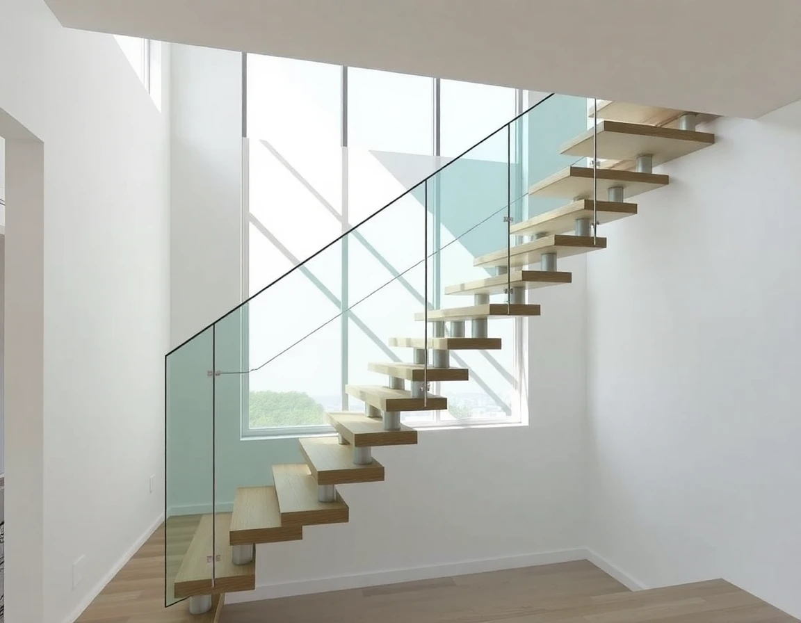 Floating Stairs With Glass Railing – Variant